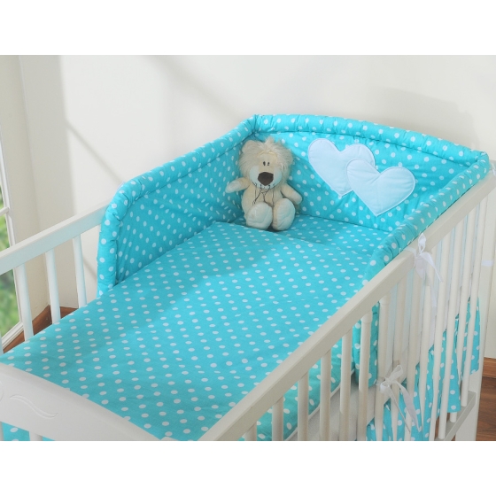 Bedding set for Baby Bed 2-pcs- Hanging Hearts white dots on turquoise
