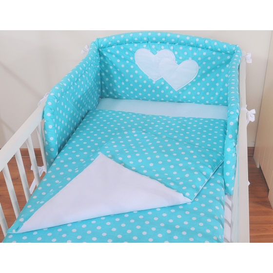 Bedding set for Baby Bed 2-pcs- Hanging Hearts white dots on turquoise