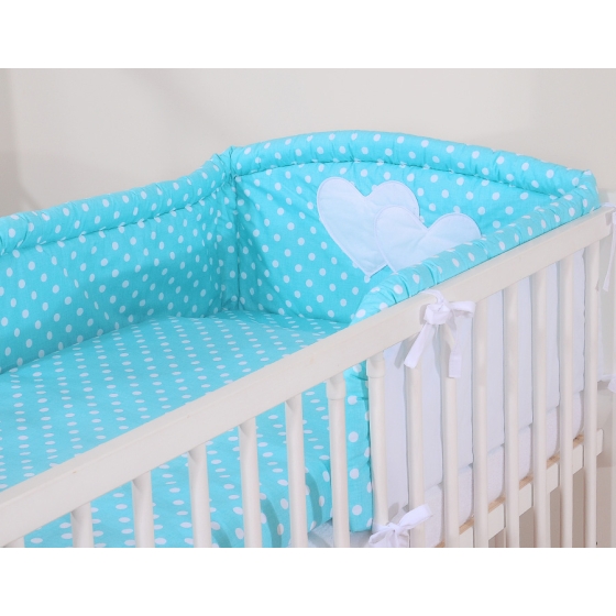 Bedding set for Baby Bed 2-pcs- Hanging Hearts white dots on turquoise