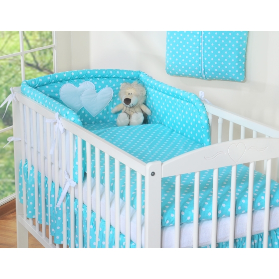 Bedding set for Baby Bed 2-pcs- Hanging Hearts white dots on turquoise
