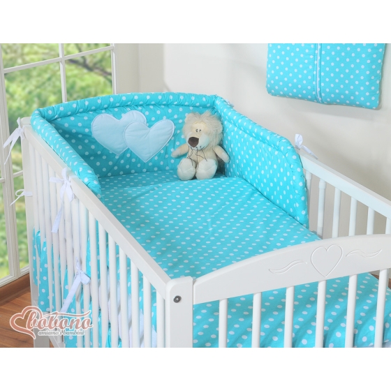Bedding set for Baby Bed 2-pcs- Hanging Hearts white dots on turquoise