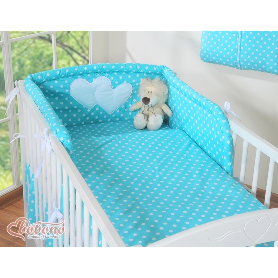 Bedding set for Baby Bed 2-pcs- Hanging Hearts white dots on turquoise