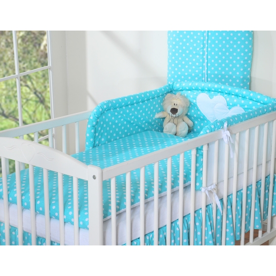 Bedding set for Baby Bed 2-pcs- Hanging Hearts white dots on turquoise