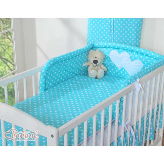 Bedding set for Baby Bed 2-pcs- Hanging Hearts white dots on turquoise