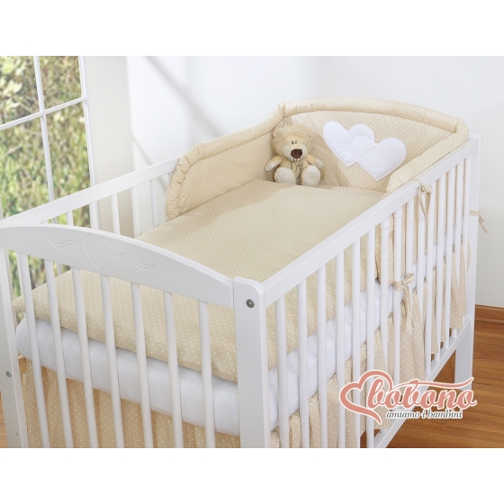 Bedding set for Baby Bed 2-pcs- Hanging Hearts white polka dots on beige