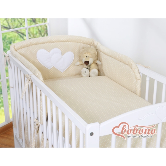 Bedding set for Baby Bed 2-pcs- Hanging Hearts white polka dots on beige
