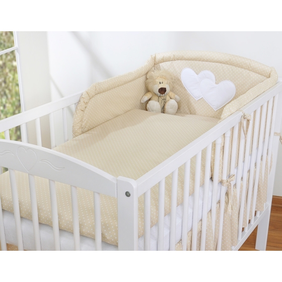 Bedding set for Baby Bed 2-pcs- Hanging Hearts white polka dots on beige