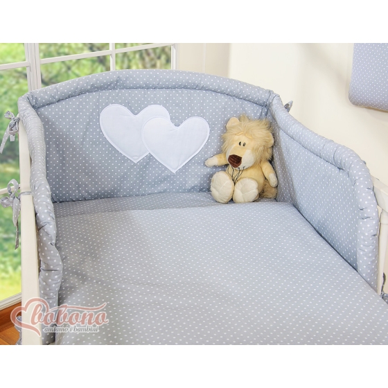 Bedding set for Baby Bed 2-pcs- Hanging Hearts white polka dots on Gray