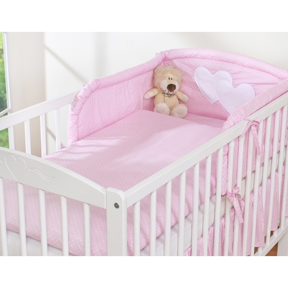 Bedding set for Baby Bed 2-pcs- Hanging Hearts white polka dots on pink