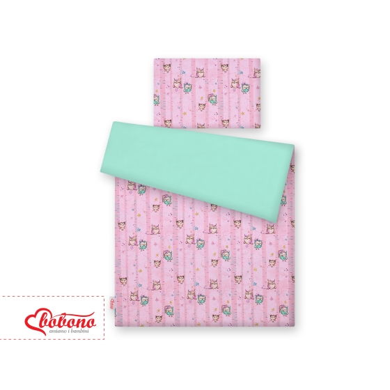 Bedding set for Baby Bed 2-pcs- Owls pink-mint