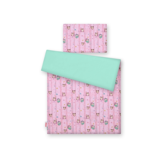 Bedding set for Baby Bed 2-pcs- Owls pink-mint