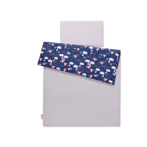 Bedding set for Baby Bed 2-pcs - Swans navy blue