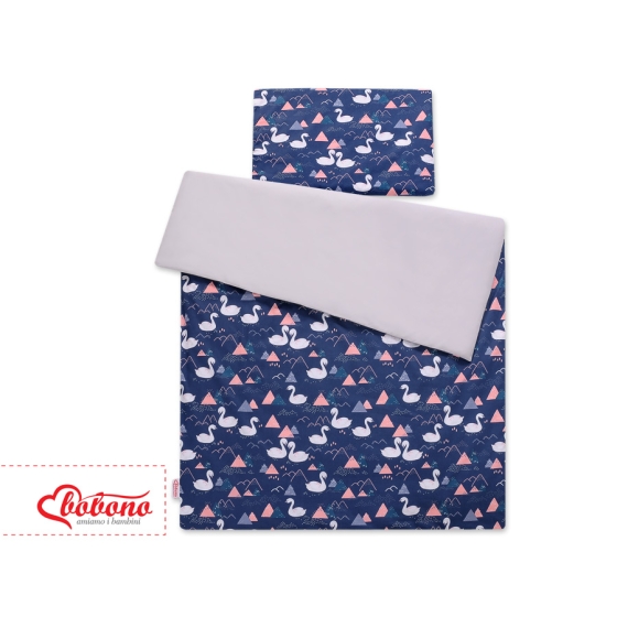 Bedding set for Baby Bed 2-pcs - Swans navy blue