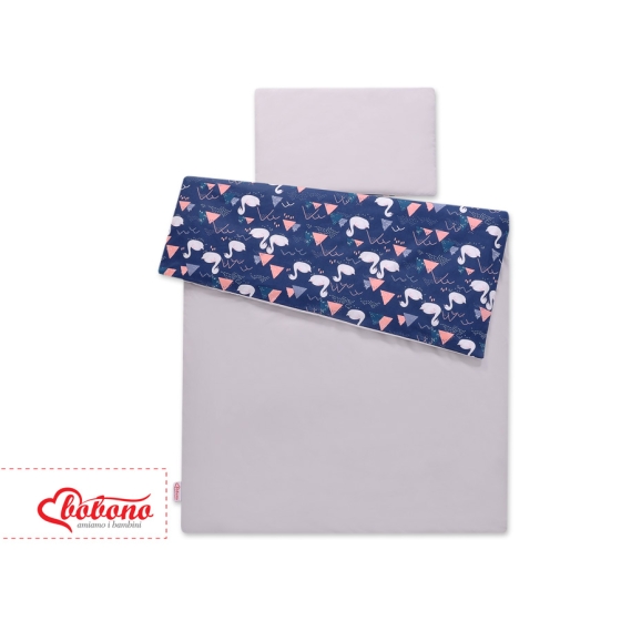 Bedding set for Baby Bed 2-pcs - Swans navy blue