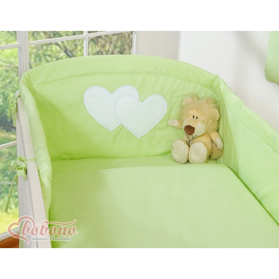 Bedding set for Baby Cot 3-pcs- Hanging Hearts green stripes