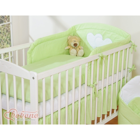 Bedding set for Baby Cot 3-pcs- Hanging Hearts green stripes