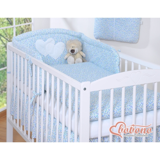 Bedding set for Baby Cot 3-pcs- Hanging Hearts little blue flowers