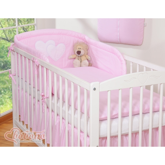 Bedding set for Baby Cot 3-pcs- Hanging Hearts pink stripes