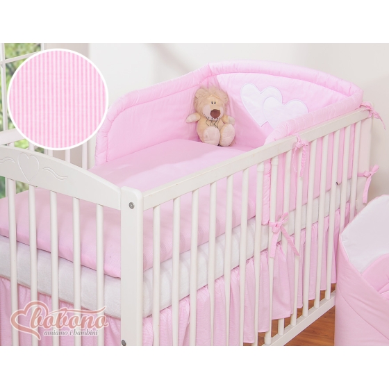 Bedding set for Baby Cot 3-pcs- Hanging Hearts pink stripes