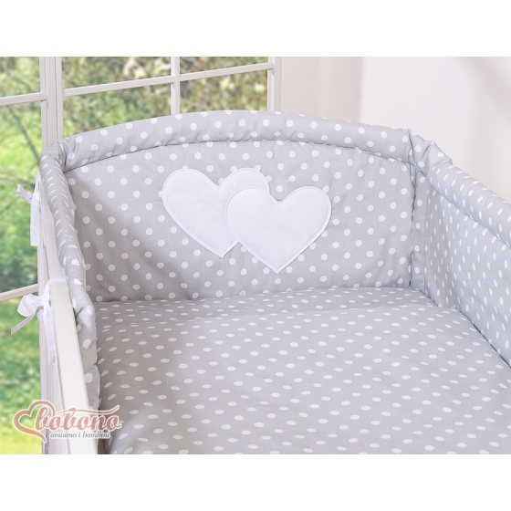 Bedding set for Baby Cot 3-pcs- Hanging Hearts white dots on Gray