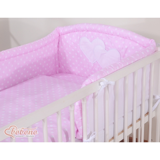 Bedding set for Baby Cot 3-pcs- Hanging Hearts white dots on pink