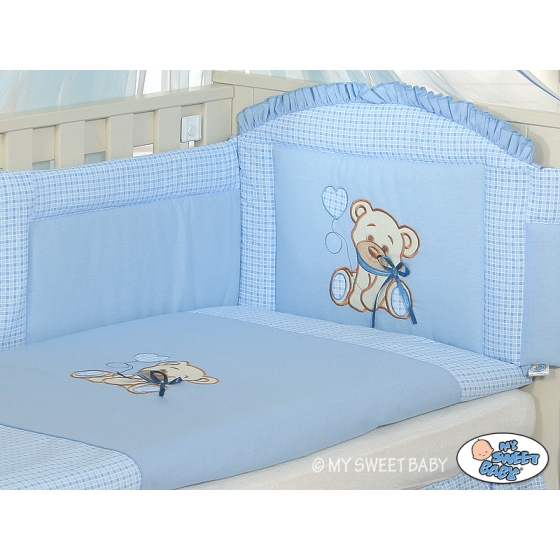 Bedding set for Baby Cot 3-pcs- Teddy Bear with bow blue