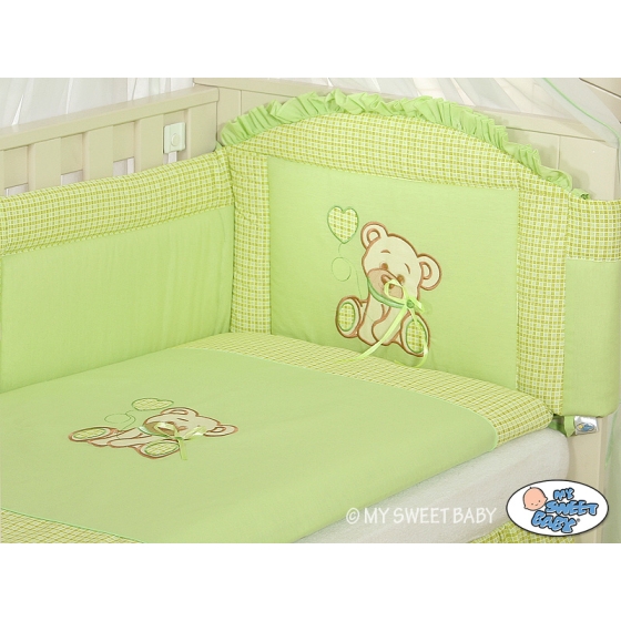 Bedding set for Baby Cot 3-pcs- Teddy Bear with bow green