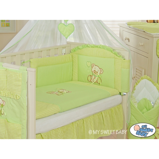 Bedding set for Baby Cot 3-pcs- Teddy Bear with bow green