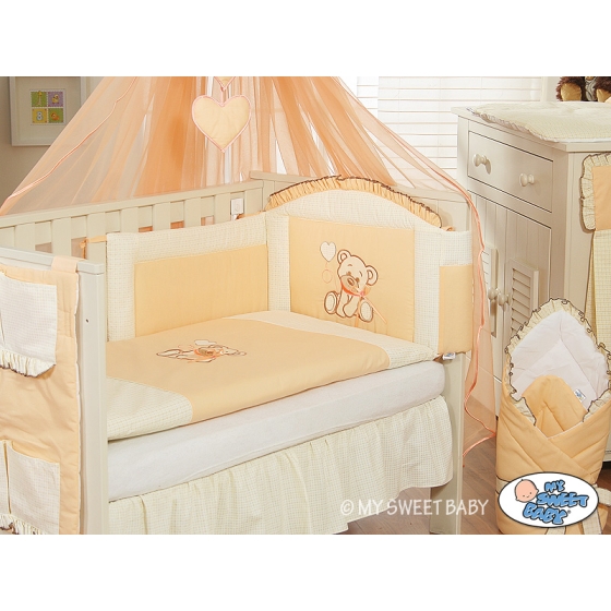Bedding set for Baby Cot 3-pcs- Teddy Bear with bow peach
