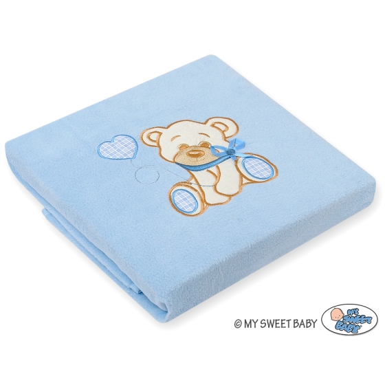 Blue Polar fleece blanket for Baby Boy- Bear with bow