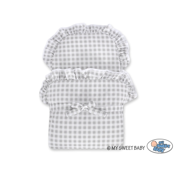 Blue Wicker Stroller Doll pram White Gray Checkered
