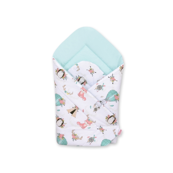 BNewborn Swaddle Blanket Wrap  - foxes beige/mint