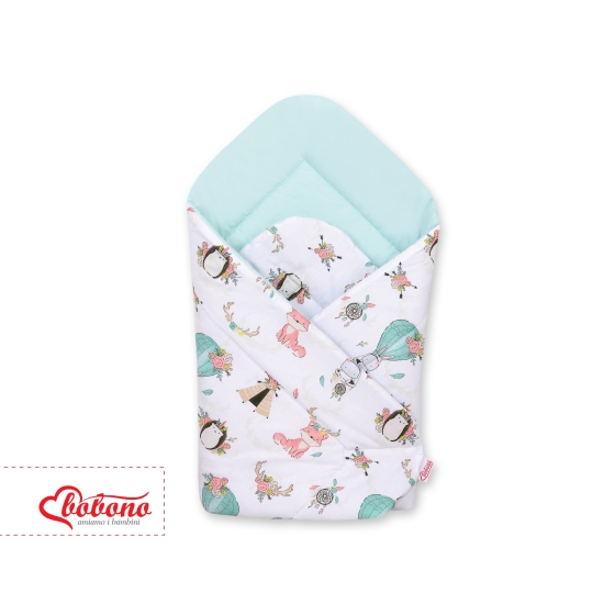 BNewborn Swaddle Blanket Wrap  - foxes beige/mint