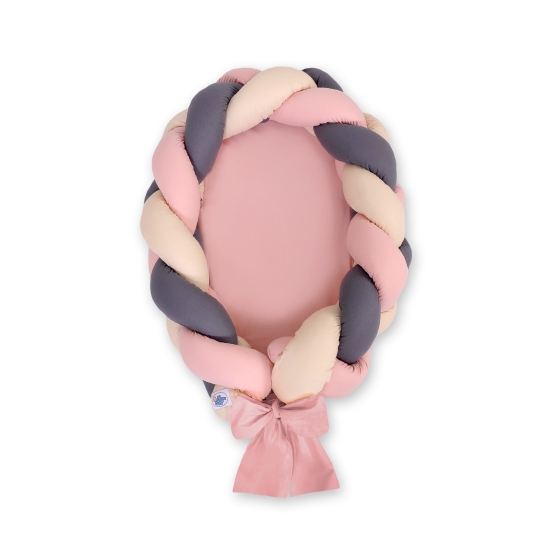 Braided babynest Knot Bumper & Mattress 2 in 1 - beige-pastel pink-anthracite