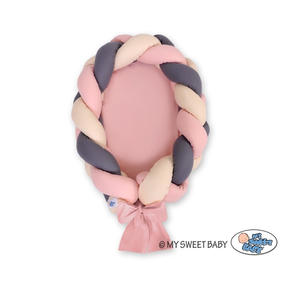 Braided babynest Knot Bumper & Mattress 2 in 1 - beige-pastel pink-anthracite