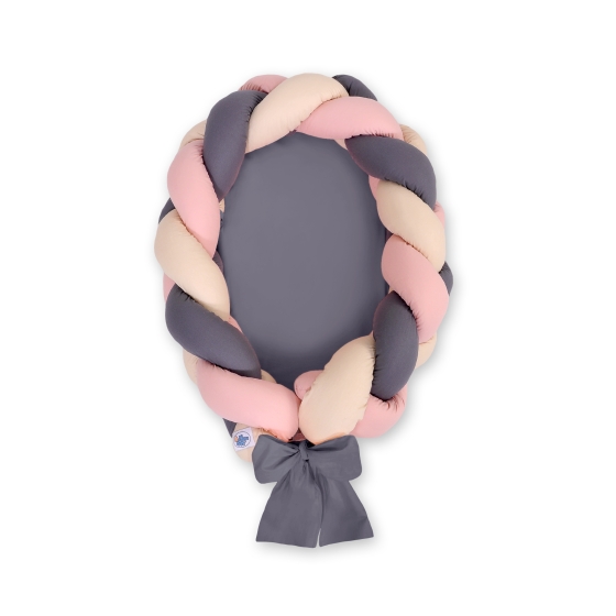 Braided babynest Knot Bumper & Mattress 2 in 1 - beige-pastel pink-anthracite