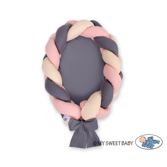 Braided babynest Knot Bumper & Mattress 2 in 1 - beige-pastel pink-anthracite