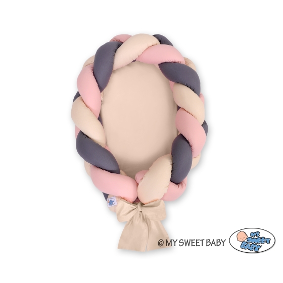 Braided babynest Knot Bumper & Mattress 2 in 1 - beige-pastel pink-anthracite