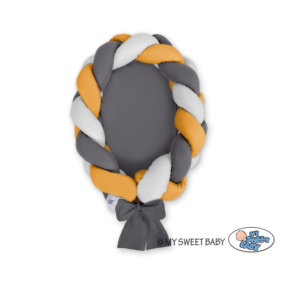 Braided babynest Knot Bumper & Mattress 2 in 1 - gray-honey yellow-anthracite