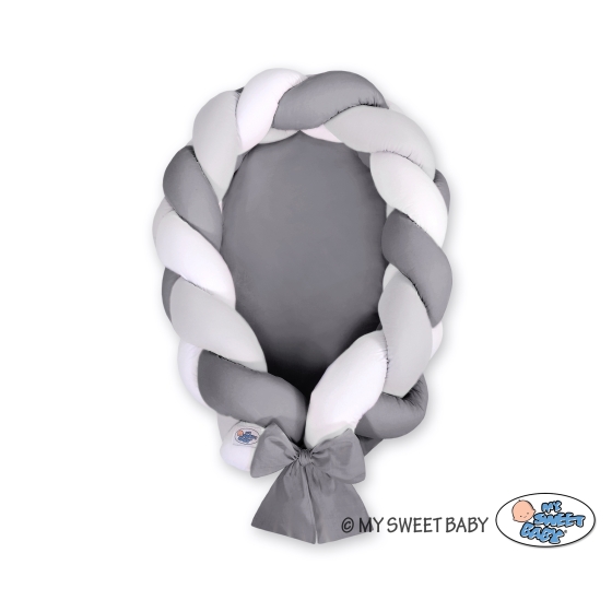 Braided babynest Knot Bumper & Mattress 2 in 1 - white-gray- anthracite