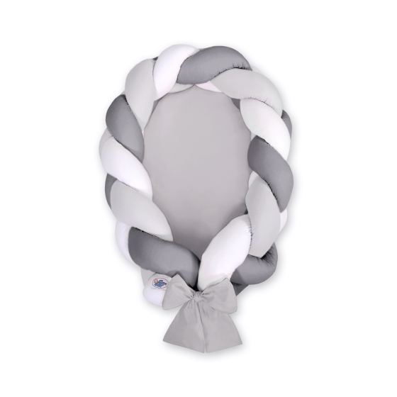 Braided babynest Knot Bumper & Mattress 2 in 1 - white-gray- anthracite
