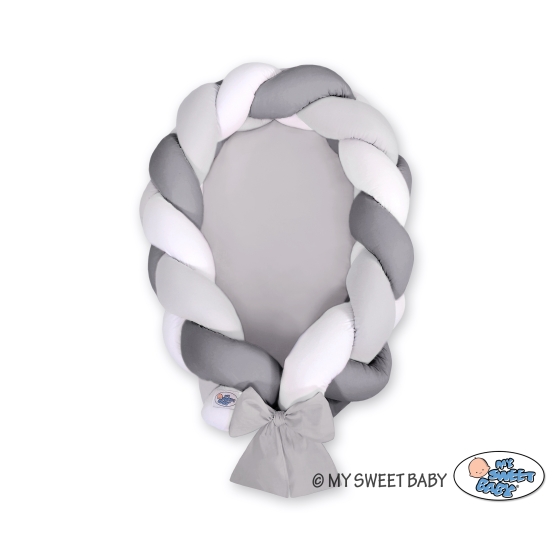 Braided babynest Knot Bumper & Mattress 2 in 1 - white-gray- anthracite