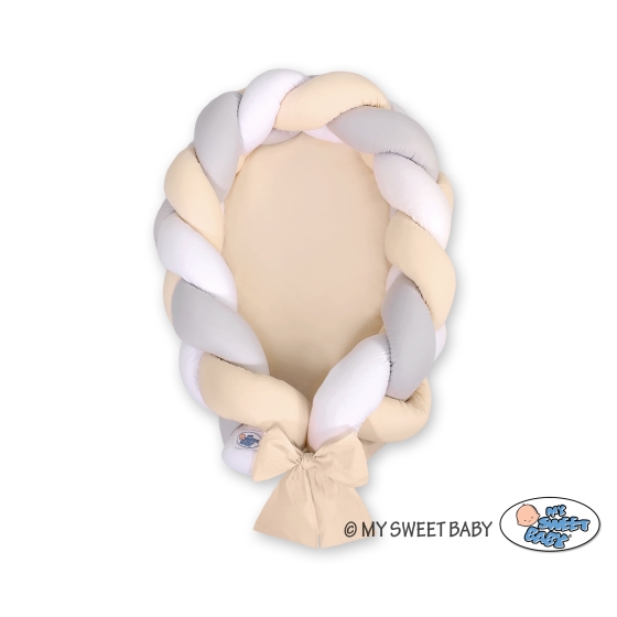 Braided babynest Knot Bumper & Mattress 2 in 1 - white-gray-beige
