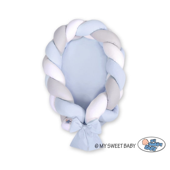 Braided babynest Knot Bumper & Mattress 2 in 1 - white-gray-blue