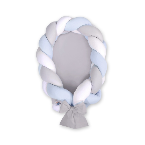 Braided babynest Knot Bumper & Mattress 2 in 1 - white-gray-blue