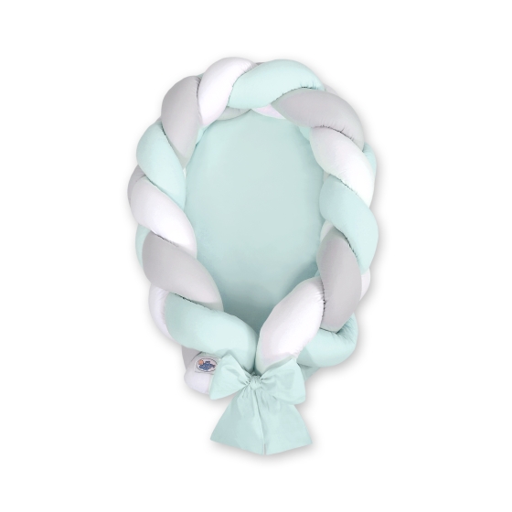 Braided babynest Knot Bumper & Mattress 2 in 1 - white-gray-mint