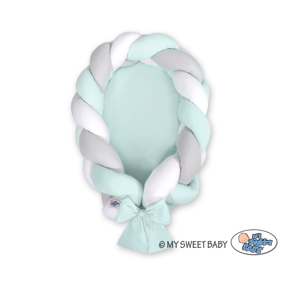 Braided babynest Knot Bumper & Mattress 2 in 1 - white-gray-mint