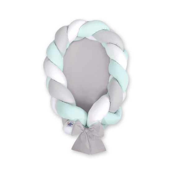 Braided babynest Knot Bumper & Mattress 2 in 1 - white-gray-mint