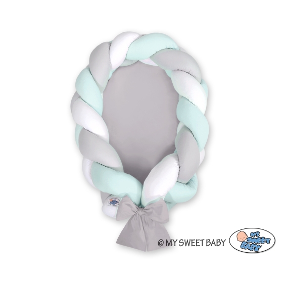 Braided babynest Knot Bumper & Mattress 2 in 1 - white-gray-mint