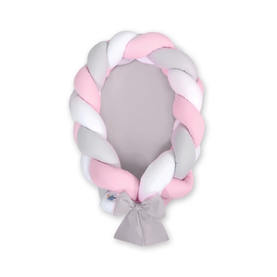 Braided babynest Knot Bumper & Mattress 2 in 1 - white-gray-pink